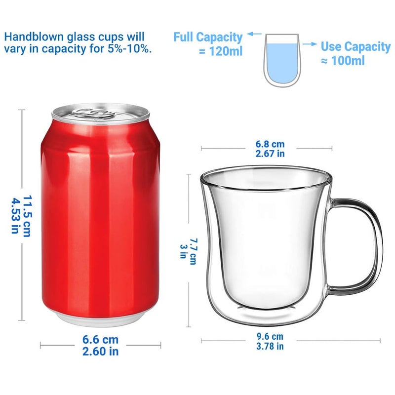 ecooe Espresso Cups 4 Oz Double Walled Glasses Coffee Mugs Set of 2, Clear Glass Coffee Cups with Handle, Insulated Coffee Mug Borosilicate Heat Resistant Double Wall Glass Espresso Coffee Cups - Image 2